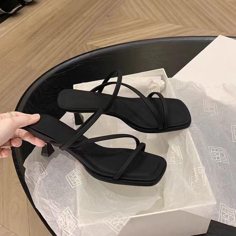 Leather Thin Strap High Heels Square Head Thin Cool Slippers Women's Temperament Sandals
