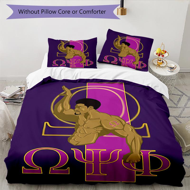 3pcs Omega Psi Phi pattern bedding set duvet cover set includes duvet cover &pillowcases, perfect all season bedroom decoration & gift
