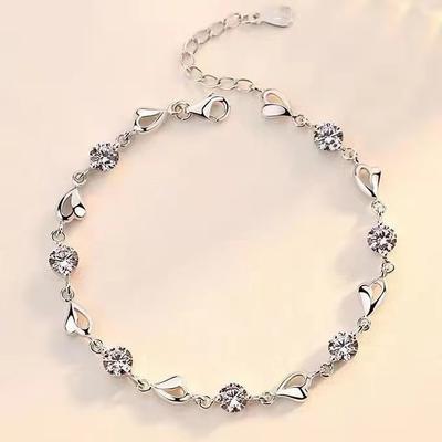Crystal Love Fashionable S925 Silver Plated Zircon Heart Shape Bracelet Women's Jewelry