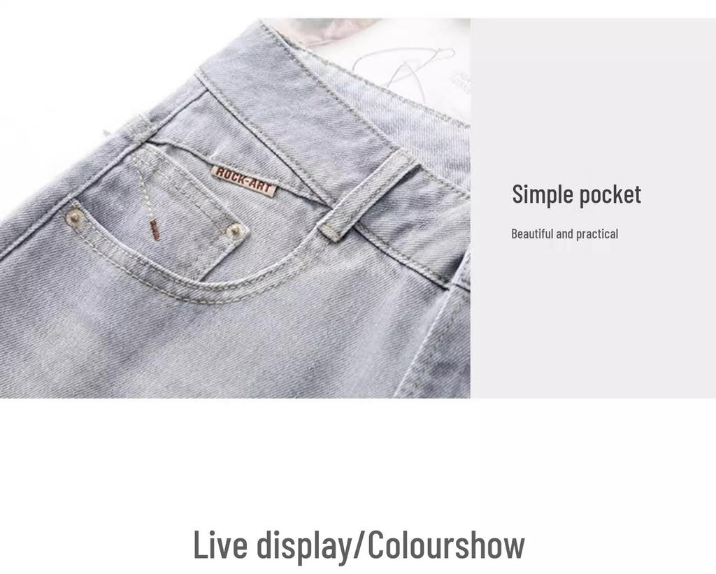 Gray High-Waisted Slimming Petite Wide-Leg Jeans for Women, Nine-Point Length, Perfect for Autumn and Spring 2025