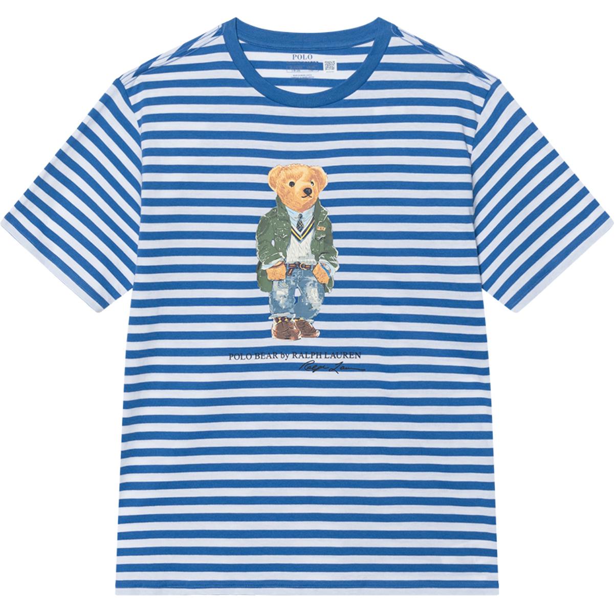 

Детская футболка Polo Ralph Lauren SS24 с принтом, в полоску, с круглым вырезом, с короткими рукавами, детские топы, синяя 323934391-001 L