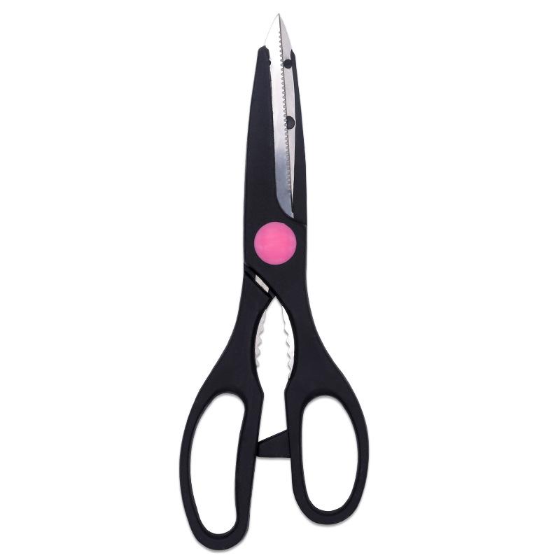 Functional Stainless Steel PP Handle Chicken Bone Fish Kitchen Scissors With Walnut Clip Bottle Opener Multi-purpose Hand Tool