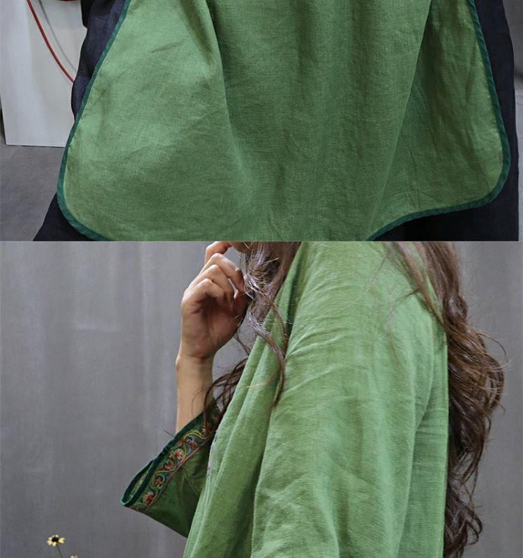 Embroidered Cotton Linen Cheongsam: Mid-Length Ethnic Summer Dress