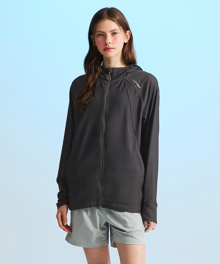 Leijibi [Set] Techflow Performance Hooded Zip-Up Rash Guard + Swim Shorts Set M Charcoal
