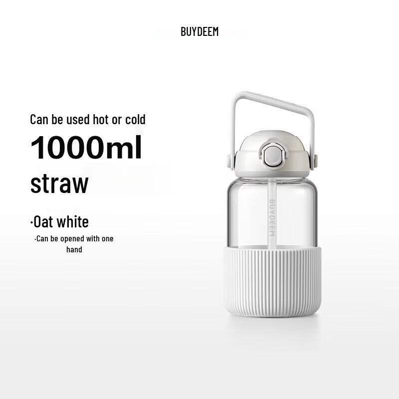 Buydeem Portable Glass Water Bottle with Straw