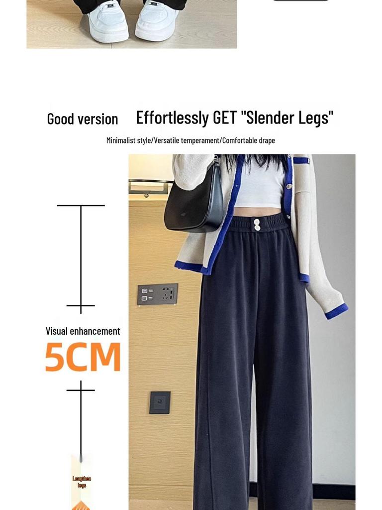Plus Size High Waist Drapey Slimming Wide-Leg Pants for Women - Spring/Autumn 2024