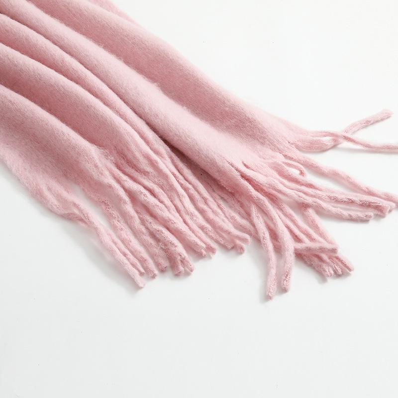 Men's and Women's Thick Woolen Scarf: Solid Color Knitted, Warm, Tassel-Edged, Imitation Cashmere for Winter