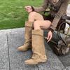 Large Size Pointed Retro Riveted Trouser Tube Boots Autumn Thick Heel Metal Buckle Niche Design Sense Stacking Boots