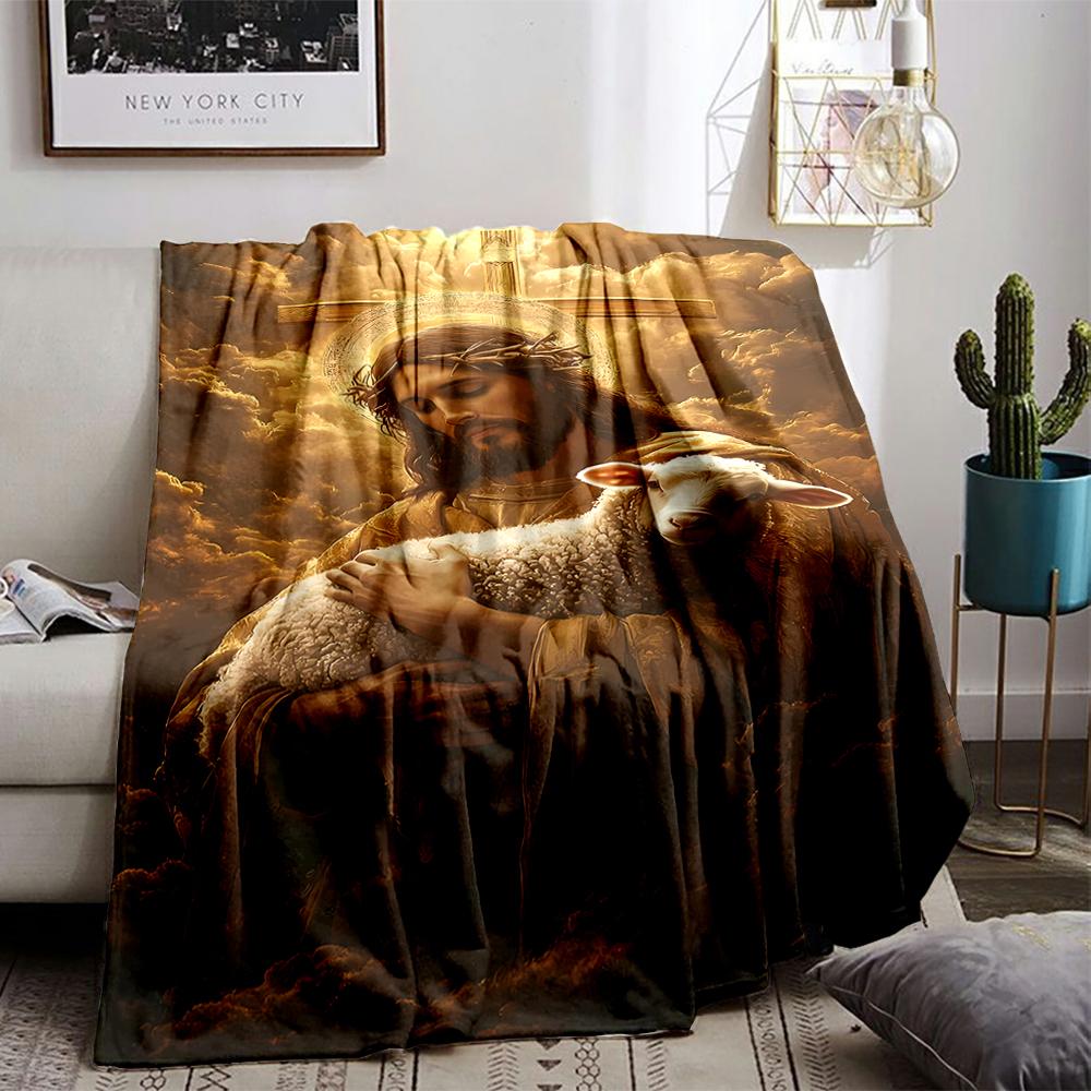 Heavenly Figure with Lamb Flannel blanket for bedroom, living room, sofa, and nap