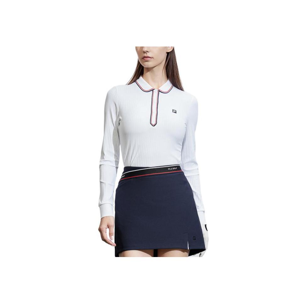 Fila Golf Series Color Block Long Sleeve Polo Shirt Women Tops Jade-White A11W415206F-WT