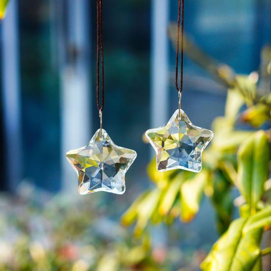 Yousheng 1/6Pcs Faux Crystal Star Suncatcher Decoration Indoor Outdoor Garden Window Wall Hanging Rainbow Maker Clear Five-pointed Star Ornament