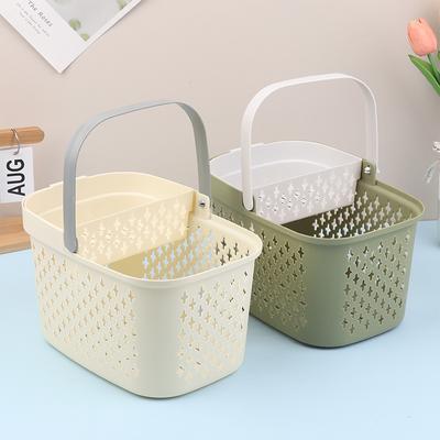 Plastic Organizer Basket with Handles, Drainage Toiletry Bin, Stackable Storage Basket for Bathroom, Kitchen, Camp, Gym