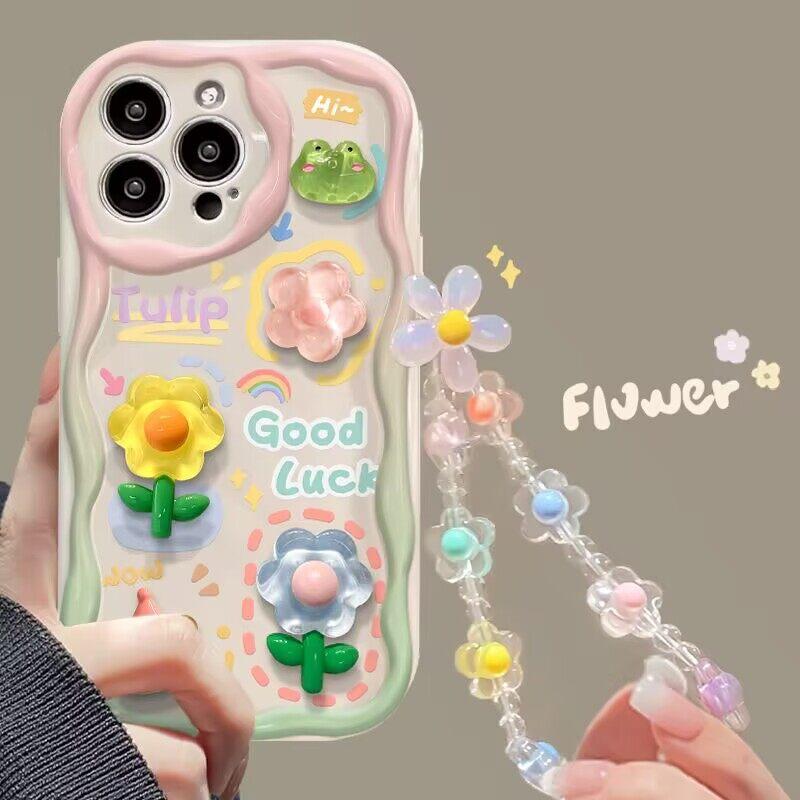 3D Flower Animal Casing For Samsung Galaxy S25 S24 S23 S22 S21 Plus Ultra S20 S21 S24 FE A54 A15 S23+ S24FE 5G Case With Chain