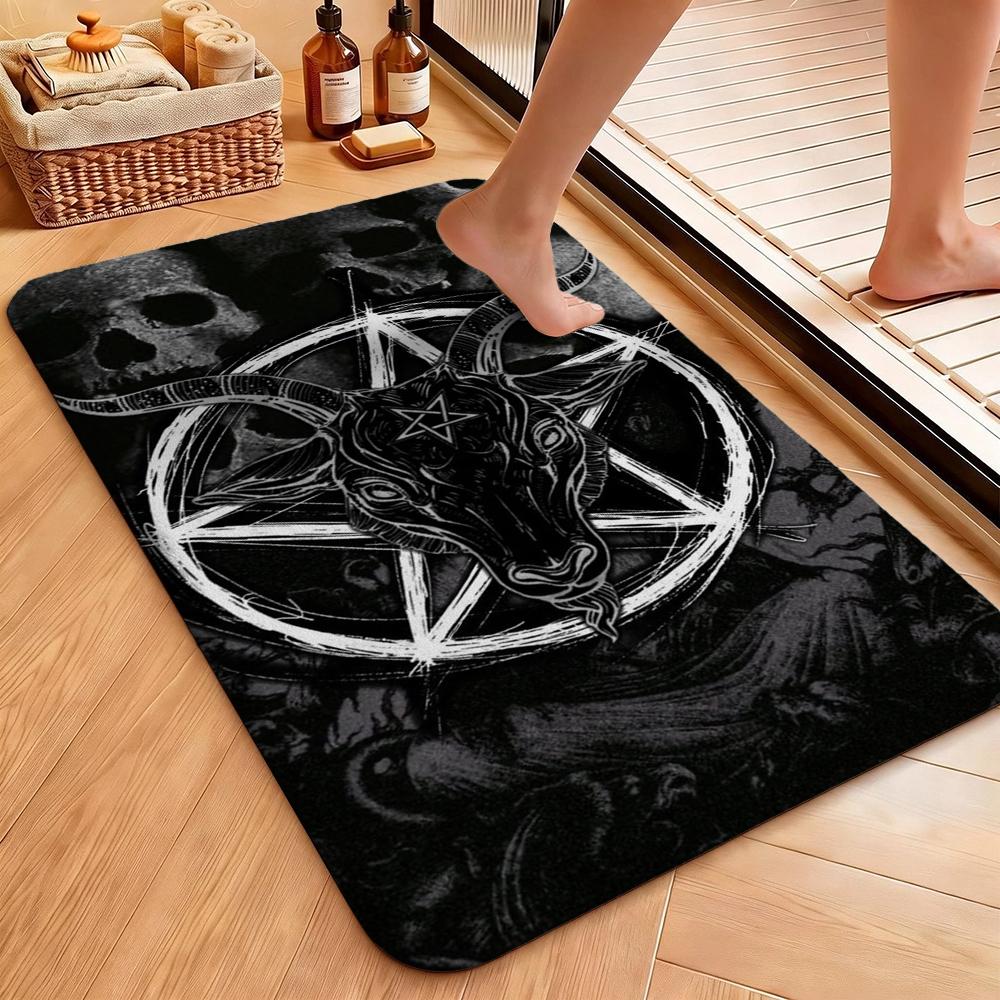 Dark Gothic Pentacle Ruby Accents Patterned Rug Nonslip Thick Carpet For Living Room Bedroom Hallway Home Decor Birthday Gift