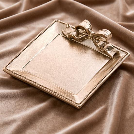 Decorative Bow Resin Jewelry Tray Matte Gold Ring Dish Trinket Holder Vintage Style Storage Organizer for Rings Earrings Necklaces Hairpins Gift