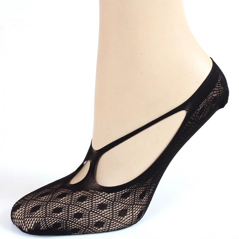 Antibacterial Non-Slip Black Mesh Boat Socks for Women