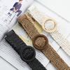 Womens Woven Cotton Linen Belt With Round Wooden Buckle For Casual Dress Fashion