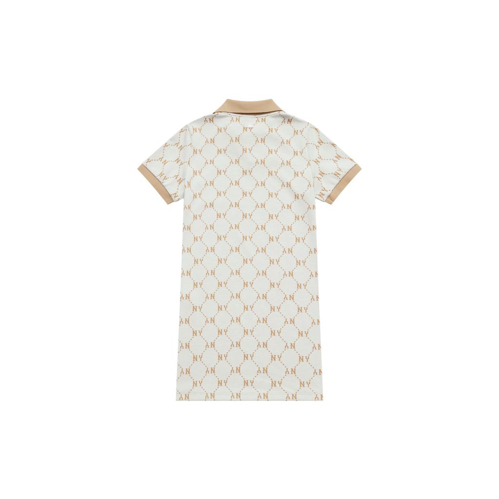 New MLB MONOGRAM Collection New York Yankees SS25 Short Sleeved Dress Women's Ivory White 3FOPM0453-50IVS