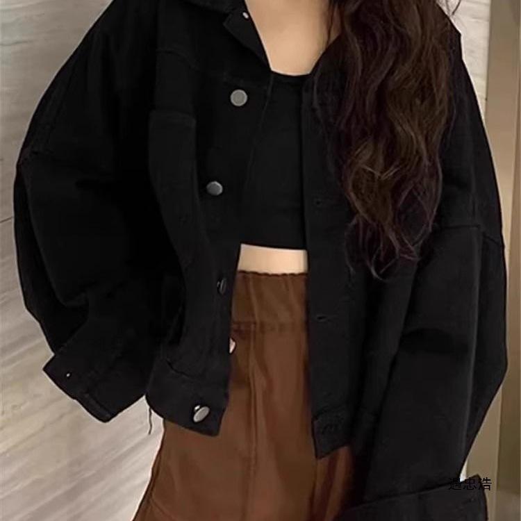 Plus Size Retro Hong Kong Style Denim Jacket for Women - Spring/Summer Korean Loose Fit, Short Design (Fits 2-300 Jin)