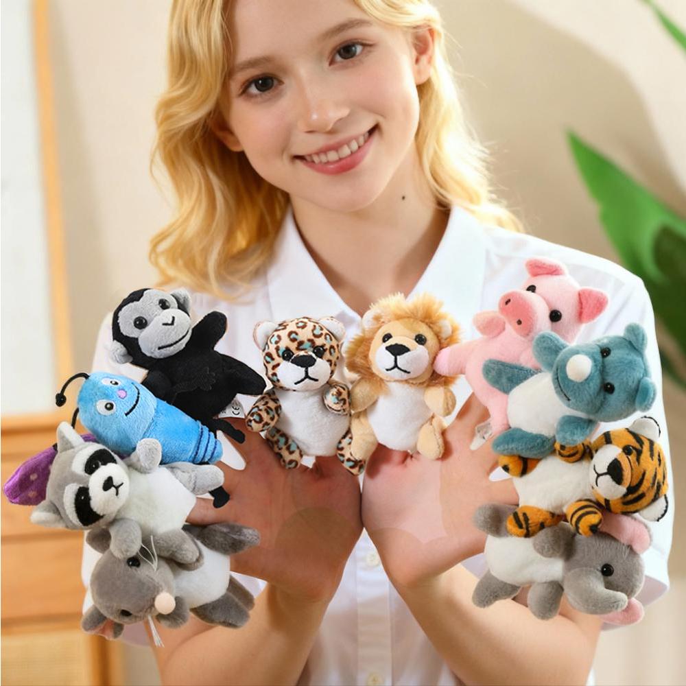 Animal Series Plush Finger Puppets Tiger Koala Monkey Fox Giraffe Zebra Duck Leopard Boy Girls Kids Role Play Dress Up Soft Gift