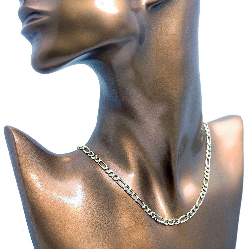 Silver One Figaro Chain Necklace for Made In Italy from 925 Sterling 18K Gold and Silver Sparkling 4mm 1mm Fine Gold Men, Silver, Plated, Cut, Wide,