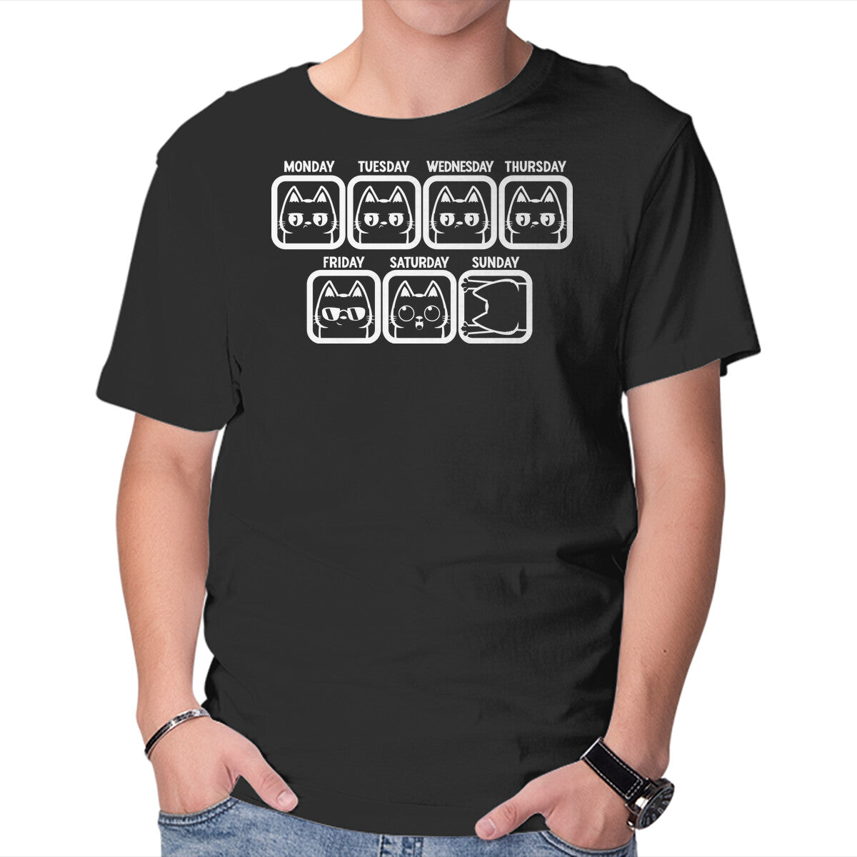 Unisex Crew Neck T-Shirt Days Of The Week Graphic Short Sleeve Casual Tee L