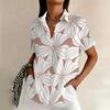 Fashion Short Sleeve Shirts Women Elegant Sweet Floral 3D Print Blouses Casual Button Lapel Tops New Summer Loose Women's Blouse