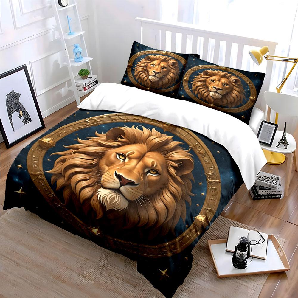 Majestic Lion's Celestial Glow Bedding Sets Duvet Covers Pillowcases(1* Duvet Cover 2* Pillowcases Without Duvet Insert)
