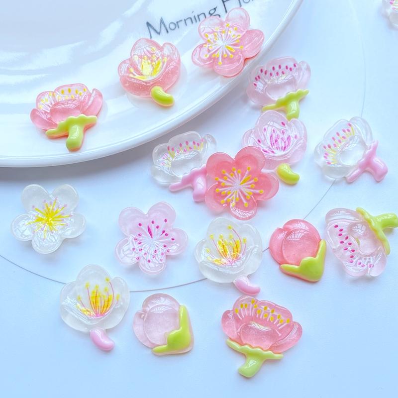 10Pcs New Cute Mini Luminous Transparent Lotus Flat back Resin Cabochons Scrapbooking DIY Jewelry Craft Decoration Accessorie