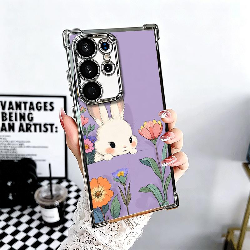 Cute Cartoon Bunny Rabbit Plating Phone Case For Samsung Galaxy S24 S25 FE S26 Edge S23 Ultra S22 S21 Plus S20 Anti-Fall Airabag