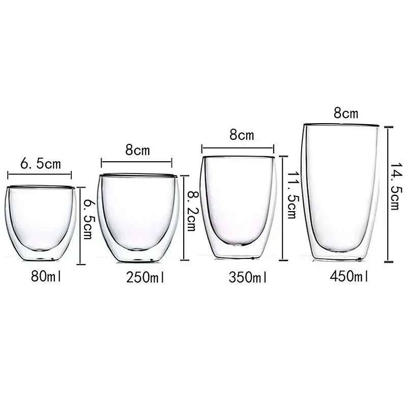 2-6 Stück Doppelwandige High-Borosilikatglas-Tasse Hitzebeständig Tee Milch Espresso Kaffee Saft Wasserbecher Bar Trinkgeschirr Geschenk
