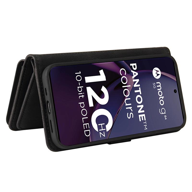 For Motorola Moto G84 5G Lommeboketui med glidelås, 15 kortlommer og stropp, telefondeksel i skinn