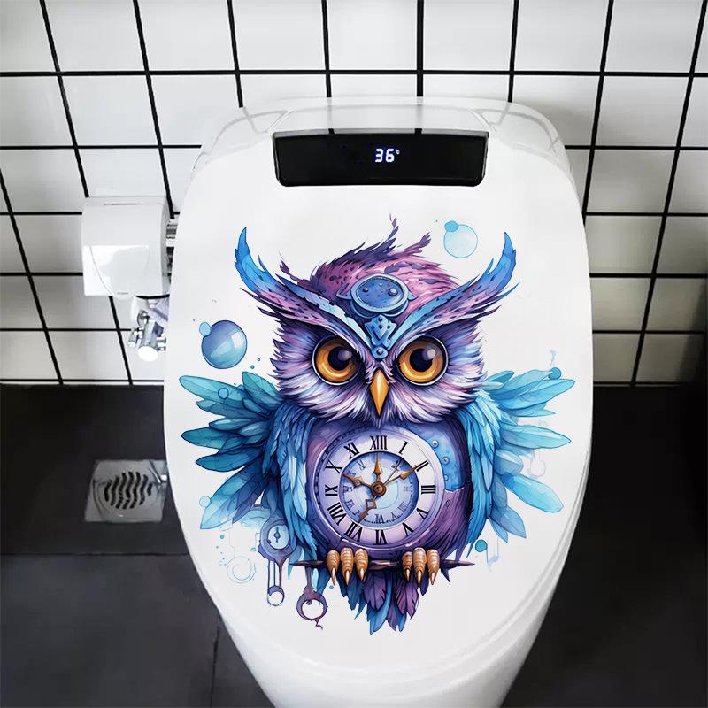 Printed Owl Clock Wall Sticker Self Adhesive Decoration for Refrigerator Door Corridor Entrance Background Home Room Decor