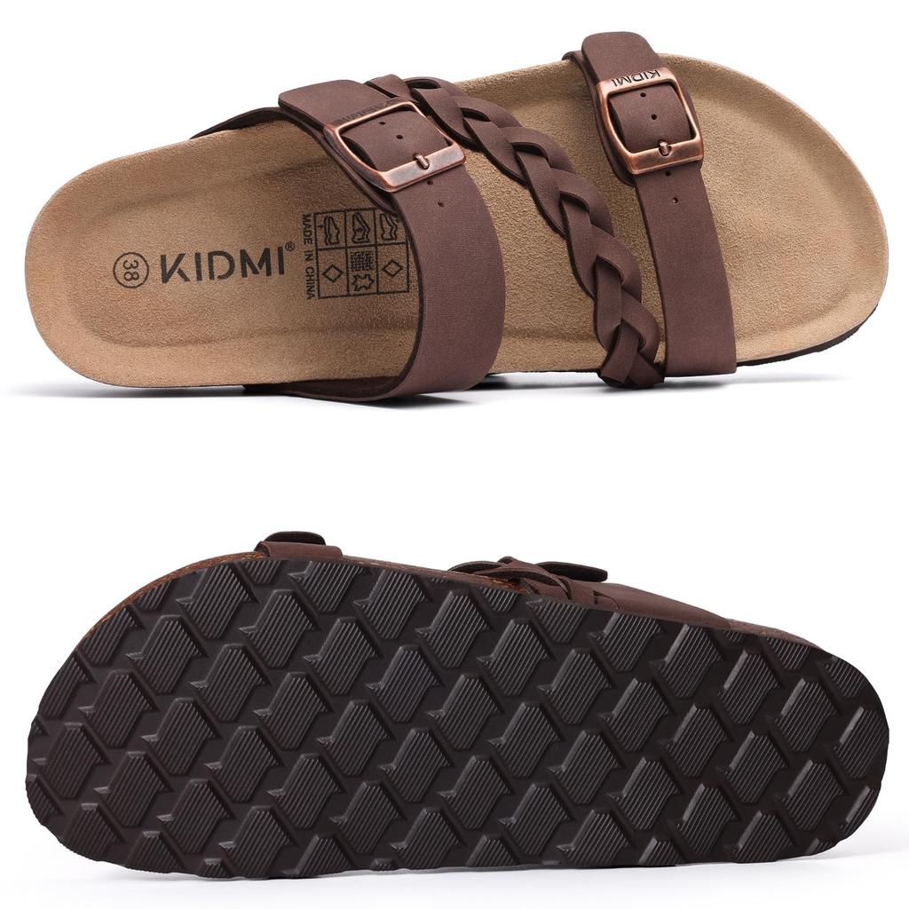 Fashion Comwarm Women's Cork Footbed Sandals With Arch Support Summer Women Cork Slippers Slip-On Slide Sandals With Adjustable Buckle