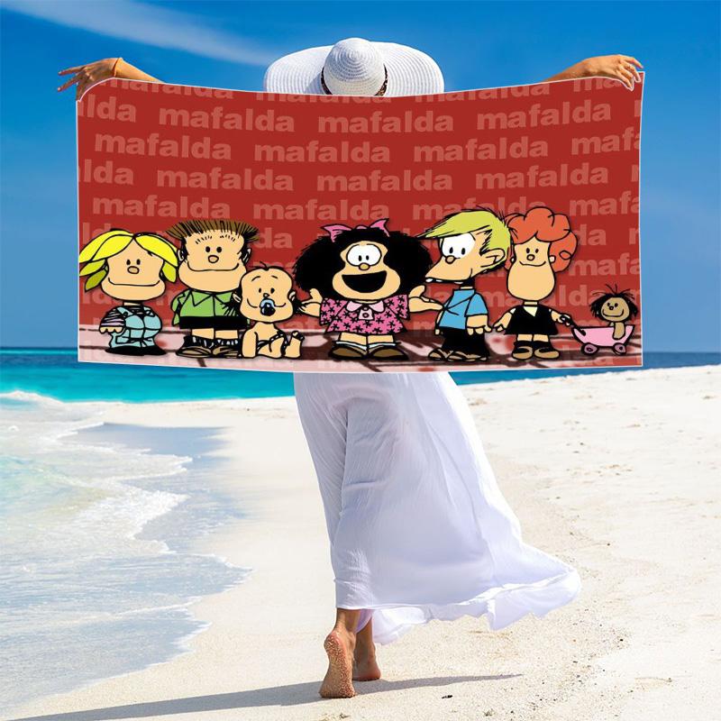 Mafalda Cartoon Print Beach Towel, Large Soft Quick Dry Towel for Beach Camping Swimming