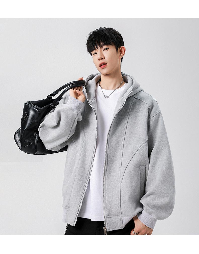 Men's Retro Patchwork Hooded Sweatshirt, 320g, Spring/Autumn Casual Loose Jacket