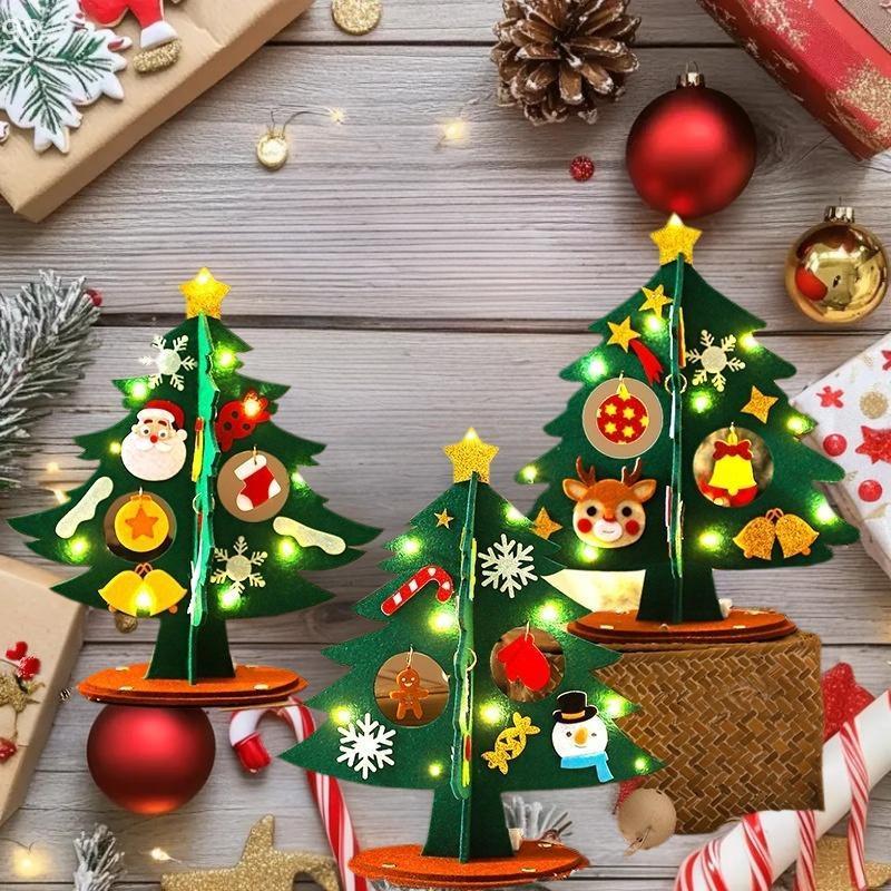 1SET Children DIY Felt Christmas Tree Toys Handmade Xmas Tree Crafts Material Desktop Decoration Navidad New Year Gifts for Kids