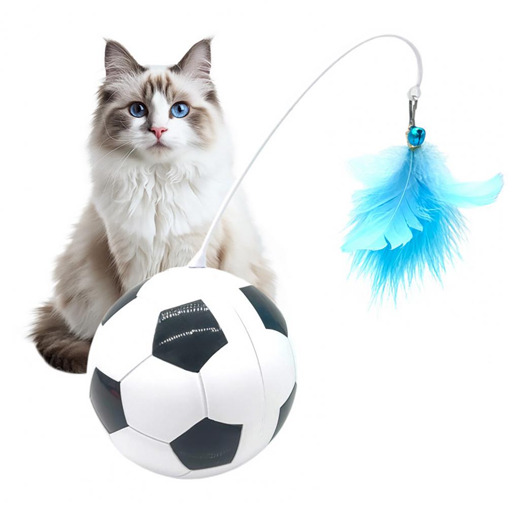 Cat Teaser Toy with Feather Soccer Tumbler Cat Teaser Toy Automatic Feather Kitten Wand Indoor Food Feeder Entertainment Pet
