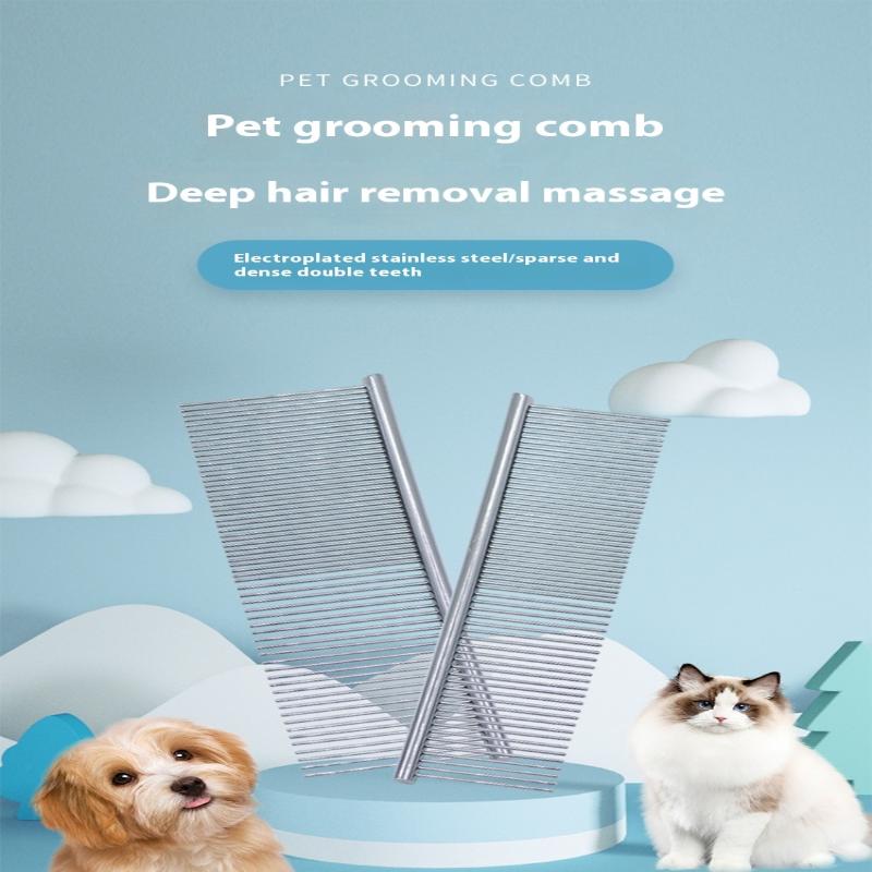 Dog Cat Metal Double Row Teeth Brush Grooming Hair Comb Fur Rake Tool Useful Dog Fur Grooming