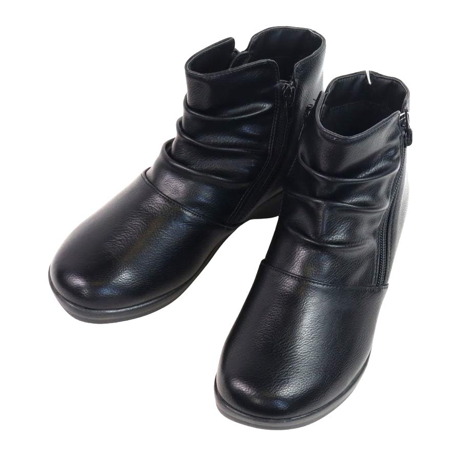 HS Women's Wide 4E Boots, Waterproof, Non-Slip, Easy To Walk In, 3cm Heel, Black, Short Boots, Rain Boots with Zipper (2853-BL-225)