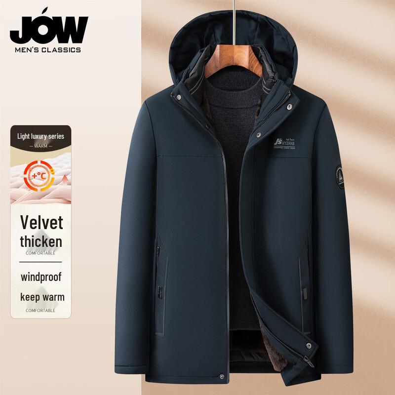 

JOW Men s Mid-Length Fleece-Lined Winter Jacket with Detachable Hood 4XL