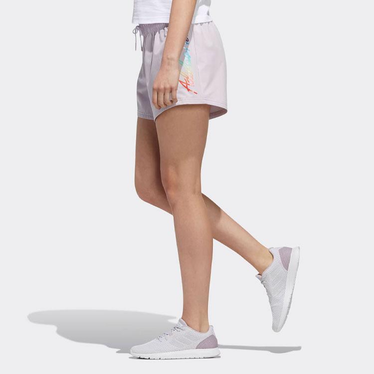 Adidas Neo Letter Print Lace-Up Sports Shorts Women Shorts Light-Purple FK9935