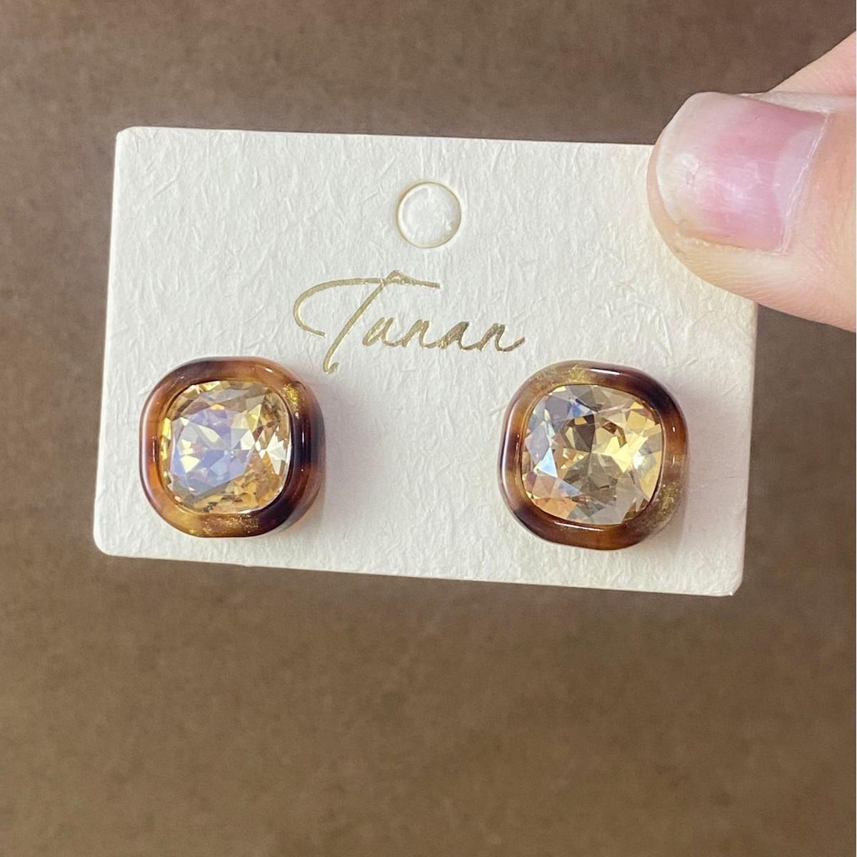 Elegant French Maillard Amber Square Earrings for Women - Light Luxury, Exquisite, Versatile Stud Earrings, with a High-End Feel.