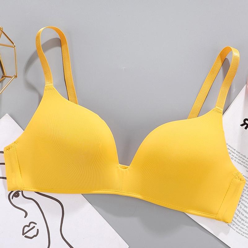 

1 шт. Женский дышащий бесшовный бюстгальтер тонкий женский бюстгальтер сексуальное нейлоновое пуш-ап нижнее белье без косточек 34/75AB жёлтый