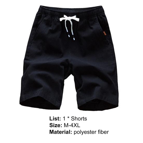 Men Shorts Solid Color Mid Rise Pockets Mid-Waist Quick Dry Drawstring Summer Lace-up Knee Length Pants Streetwear