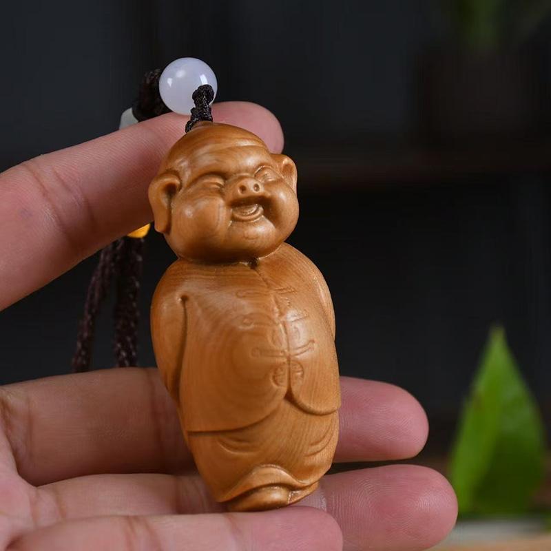 Natürliche Zypresse Glücksschwein Skulpturen und Figuren Handgeschnitzt Niedlicher Heimdekor Anhänger Reichtum Glück Feng Shui Dekor