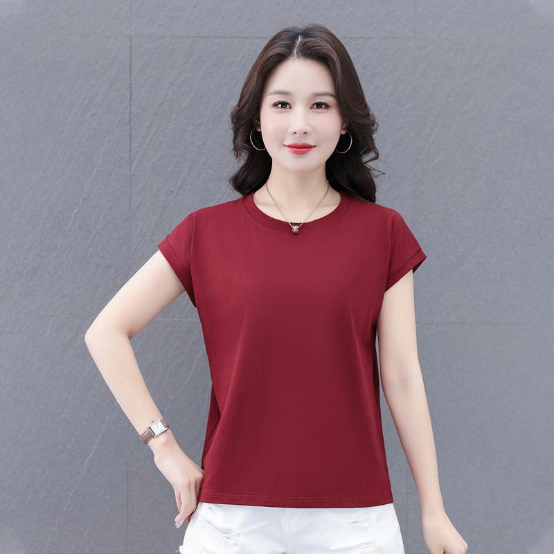Simple Round Neck Short Sleeved T-shirt for Women's Summer Style, Slimming Base T-shirt