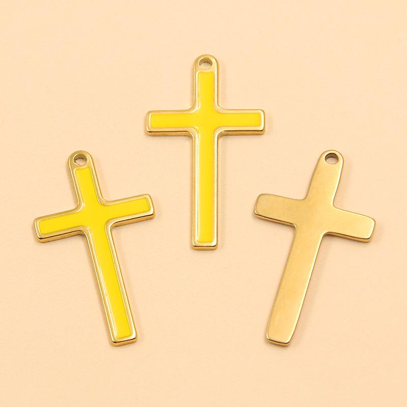 

Three-Color 22x40mm 304 Stainless Steel Enamel Cross Pendant for DIY Keychain 1 piece жёлтый