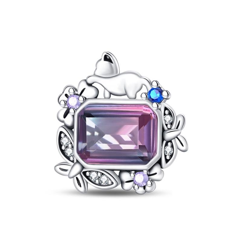 Spring 925 Silver Flowers Shining Tulip Butterfly Gem Charms Beads Fit 3mm 925 Exquisite Bracelets Fine DIY Warm Jewelry Gift