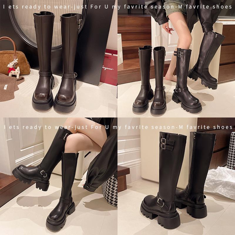7Cm Thick-soled Long Knight Boots Women's Velvet 2025 Winter New Small Height-increasing Retro But Knee-high Boots